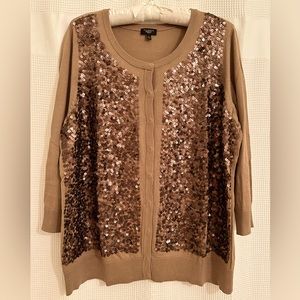 Women’s sequin cardigan; light chocolate color; add sparkle to your wardrobe!